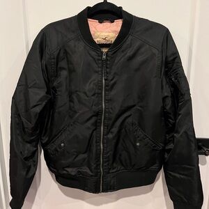 Hollister Black Bomber Jacket with Ribbed Details